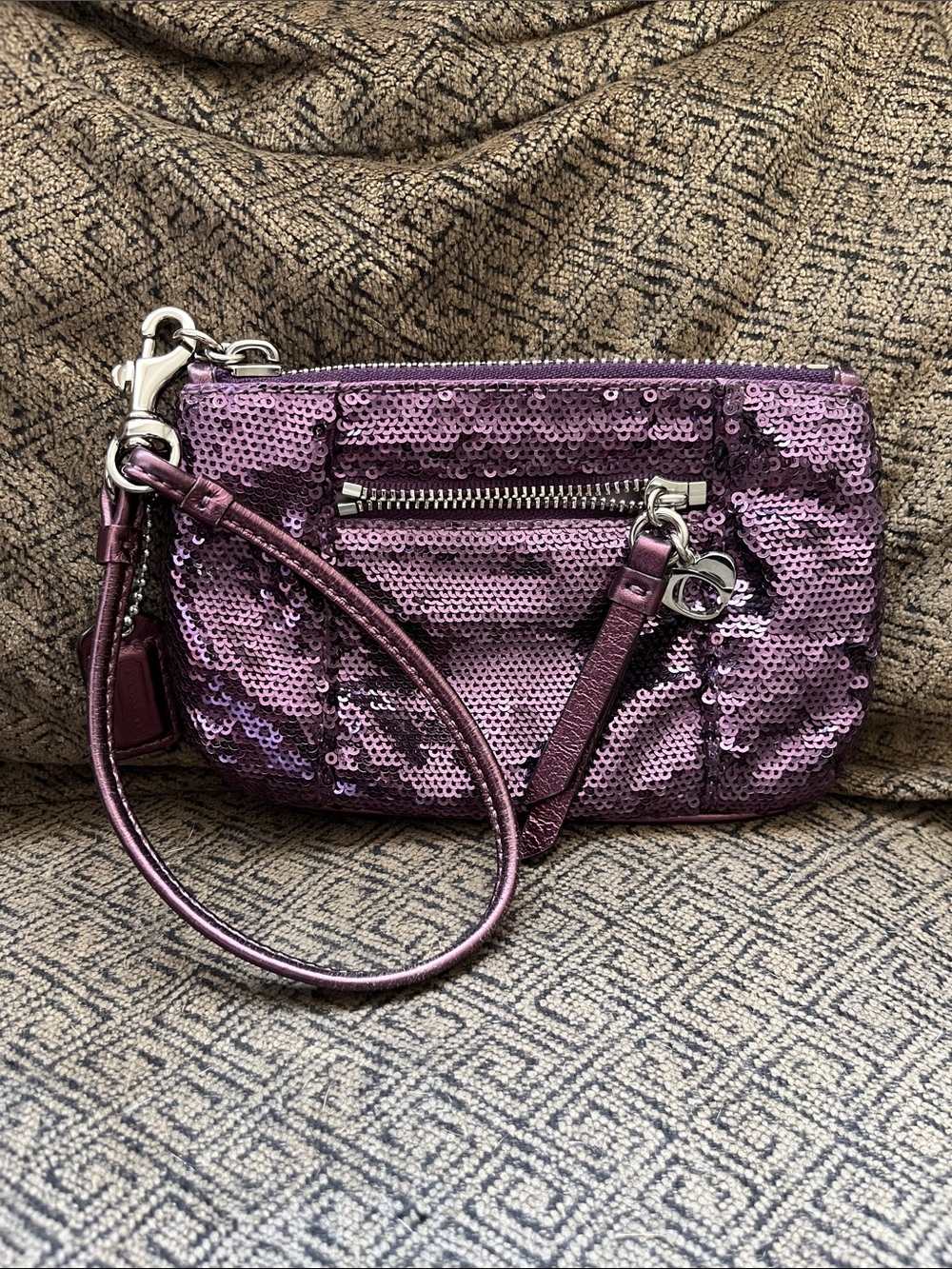 Coach Poppy Purple Sequined Wristlet